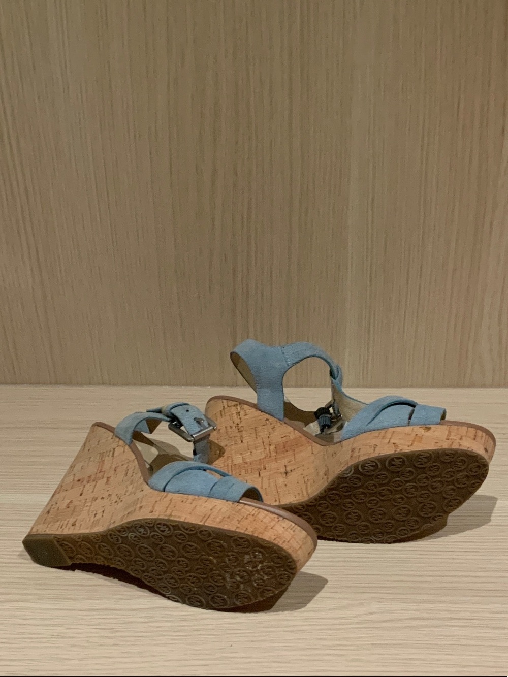MICHAEL Michael Kors Light Blue Suede Cork Wedge Sandals - Picture 5 of 6